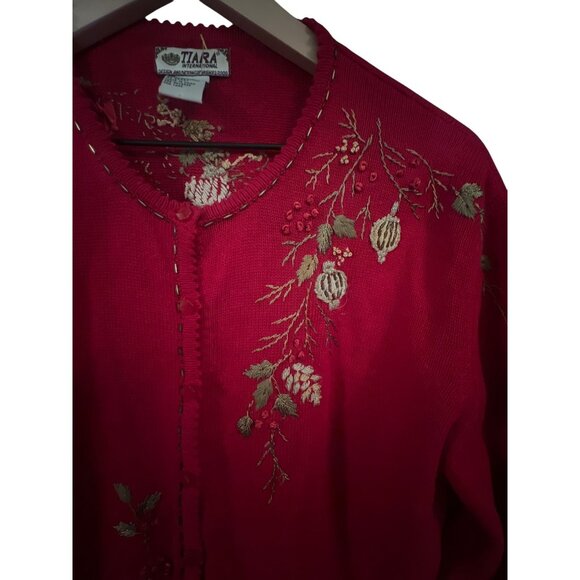 Vintage Tiara International Red Embroidered Womens Cardigan Sweater Size L - Picture 2 of 4